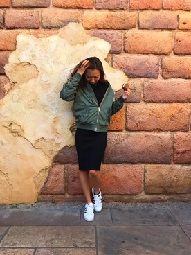 「FOREVER 21」｜「アイテム（MA-1）」を使った、yukariさん（レディース・155cm）の秋コーディネート