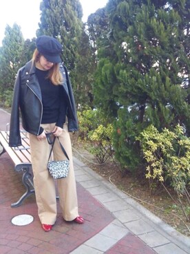 「CIAOPANIC TYPY（チャオパニックティピー）のアイテム（ライダースジャケット）」を使った、mi.さん（レディース・158cm）の春コーディネート