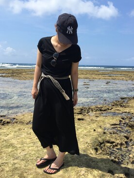 「CIAOPANIC TYPY」｜「アイテム（ビーチサンダル）」を使った、mi.さん（レディース・158cm）の夏コーディネート