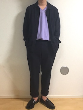 「Vネック」｜「アイテム（セットアップ）」を使った、汐さん（メンズ・177cm）の春コーディネート