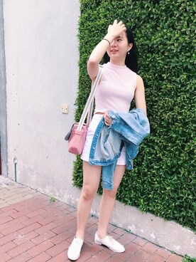 「shorts」｜「アイテム（ジャケット/アウター）」を使った、Hazel Chiuさん（レディース・162cm）の夏コーディネート