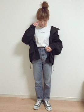 「アイラブCONVERSE」｜「アイテム（マウンテンパーカー）」を使った、みぃ☆さん（レディース・153cm）の冬コーディネート