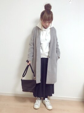 「one after another NICE CLAUP（ワンアフターアナザーナイスクラップ）のアイテム（チェスターコート）」を使った、みぃ☆さん（レディース・153cm）の冬コーディネート