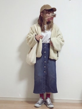 「RETRO GIRL（レトロガール）のアイテム（キャップ）」を使った、みぃ☆さん（レディース・153cm）の冬コーディネート