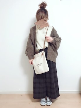 「ケーブルカーディガン」｜「アイテム（スウェット）」を使った、みぃ☆さん（レディース・153cm）の冬コーディネート