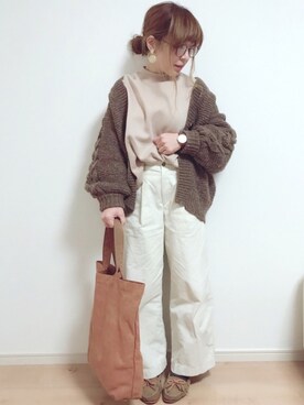 「ケーブルカーディガン」｜「アイテム（スウェット）」を使った、みぃ☆さん（レディース・153cm）の冬コーディネート