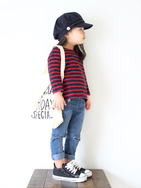 「BRANSHES（ブランシェス）のアイテム（帽子）」を使った、teiccoさん（キッズ・90cm）の冬コーディネート