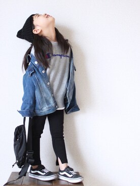 「にゃー」｜「アイテム（スウェット）」を使った、teiccoさん（キッズ・100cm）の冬コーディネート