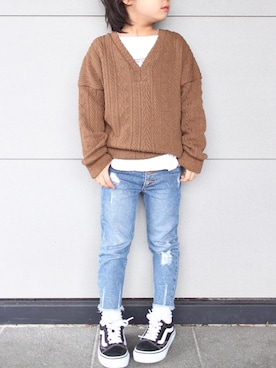 「BRANSHES（ブランシェス）のアイテム（スウェット）」を使った、teiccoさん（キッズ・110cm）の冬コーディネート