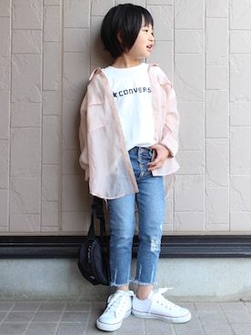 「petit main（プティマイン）のアイテム（トップス）」を使った、teiccoさん（キッズ・110cm）の春コーディネート