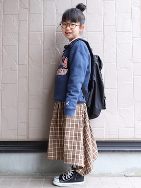 「ロンクスカート」｜「アイテム（スウェット）」を使った、teiccoさん（キッズ・122cm）の冬コーディネート