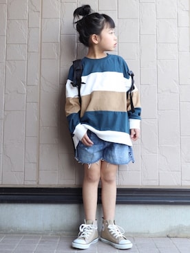 「RADCHAP（ラッドチャップ）のアイテム」を使った、teiccoさん（キッズ・122cm）の春コーディネート