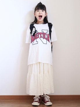 「アイテム（スカート）」を使った、teiccoさん（キッズ・122cm）の春コーディネート