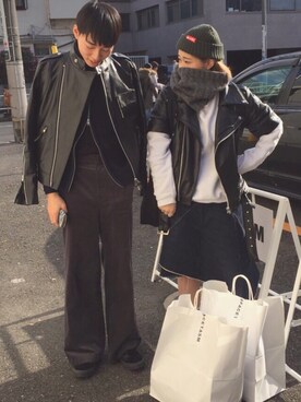 「Handmade（ハンドメイド）のアイテム（ライダースジャケット）」を使った、TAISEIさん（メンズ・175cm）の冬コーディネート