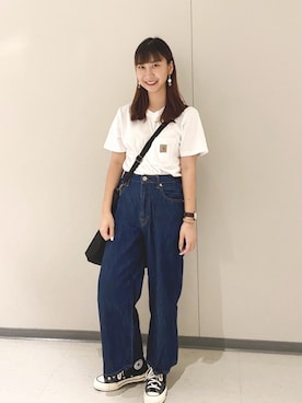 「Carhartt（カーハート）のcarhartt/カーハート ワンポイント ビッグシルエットポケットTシャツ（Tシャツ/カットソー）」を使った、Angel🌸さん（レディース・164cm）の夏コーディネート