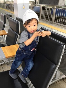 「H&M（エイチ・アンド・エム）のアイテム（モカシン/デッキシューズ）」を使った、iyori2015さん（キッズ・80cm）の秋コーディネート