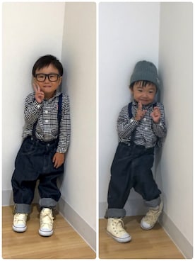 「Johnbull Private labo（ジョンブルプライベートラボ）のアイテム（パンツ）」を使った、iyori2015さん（キッズ・90cm）の秋コーディネート