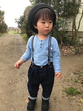 「静岡キッズ」｜「アイテム（ハンチング/ベレー帽）」を使った、toooomさん（キッズ・80cm）の春コーディネート