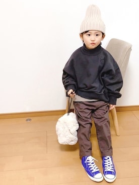 「アイテム（かごバッグ、ホワイト系）」を使った、*soleil88*さん（キッズ・110cm）の冬コーディネート