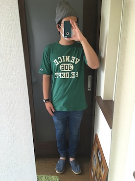 「Tシャツ×デニム」｜「アイテム（スリッポン）」を使った、masa.ncoさん（メンズ・168cm）の夏コーディネート