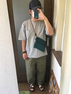 「niko and...（ニコアンド）のリバーシブルサコッシュ（ショルダーバッグ）」を使った、masa.ncoさん（メンズ・168cm）の夏コーディネート