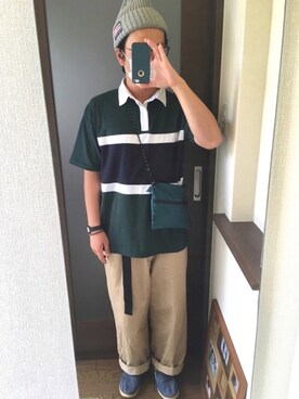 「niko and...（ニコアンド）のリバーシブルサコッシュ（ショルダーバッグ）」を使った、masa.ncoさん（メンズ・168cm）の夏コーディネート