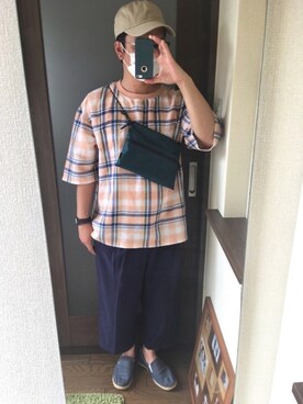 「niko and...（ニコアンド）のリバーシブルサコッシュ（ショルダーバッグ）」を使った、masa.ncoさん（メンズ・168cm）の夏コーディネート