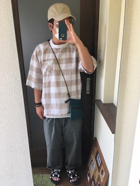 「niko and...（ニコアンド）のリバーシブルサコッシュ（ショルダーバッグ）」を使った、masa.ncoさん（メンズ・168cm）の夏コーディネート