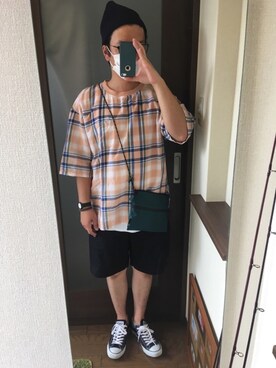 「niko and...（ニコアンド）のリバーシブルサコッシュ（ショルダーバッグ）」を使った、masa.ncoさん（メンズ・168cm）の夏コーディネート