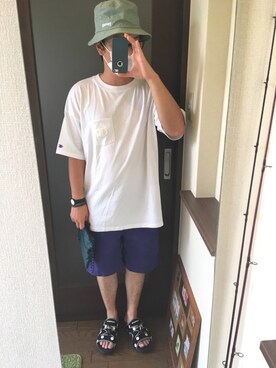 「niko and...（ニコアンド）のリバーシブルサコッシュ（ショルダーバッグ）」を使った、masa.ncoさん（メンズ・168cm）の夏コーディネート