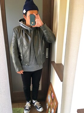 「zozoデニム」｜「アイテム（ニットキャップ/ビーニー）」を使った、masa.ncoさん（メンズ・168cm）の冬コーディネート