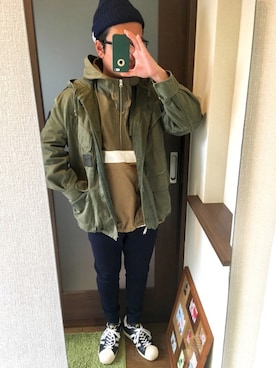 「UP START（アップスタート）のアイテム（パンツ）」を使った、masa.ncoさん（メンズ・168cm）の春コーディネート