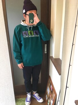 「zozoデニム」｜「アイテム（ニットキャップ/ビーニー）」を使った、masa.ncoさん（メンズ・168cm）の春コーディネート