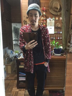 「KAPITAL」｜「アイテム（ニットキャップ/ビーニー）」を使った、 Beatnik BeaTの中の人さん（メンズ・175cm）の秋コーディネート