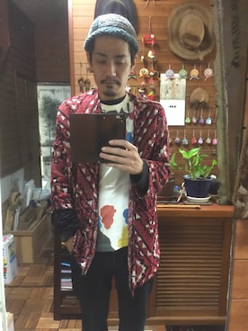 「KAPITAL」｜「アイテム（ニットキャップ/ビーニー）」を使った、 Beatnik BeaTの中の人さん（メンズ・175cm）の秋コーディネート