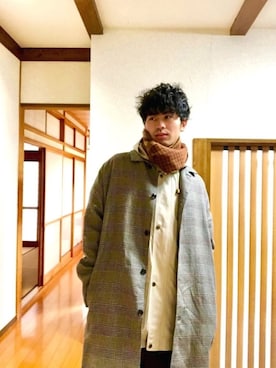 「tk.TAKEO KIKUCHI」｜「アイテム（ステンカラーコート）」を使った、‘Kuni ’さん（メンズ・182cm）の冬コーディネート