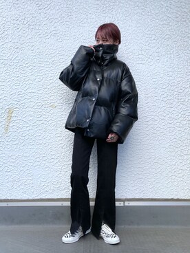 「スリットパンツ」｜「アイテム（ブルゾン）」を使った、okuyuさん（レディース・154cm）の冬コーディネート