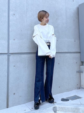 「PAGEBOY（ページボーイ）のWEB限定アイテム / 2WAYレイヤードロンT（Tシャツ/カットソー）」を使った、okuyuさん（レディース・154cm）の春コーディネート