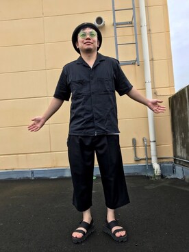 「レザーサンダル」｜「アイテム（ハンチング/ベレー帽）」を使った、TOMさん（メンズ・160cm）の秋コーディネート