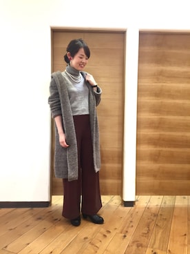 「45R」｜「アイテム（ステンカラーコート）」を使った、uchiyamaさん（レディース・159cm）の冬コーディネート