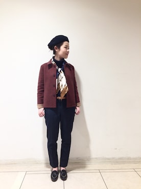 「45R」｜「アイテム（ハンチング/ベレー帽）」を使った、uchiyamaさん（レディース・159cm）の冬コーディネート