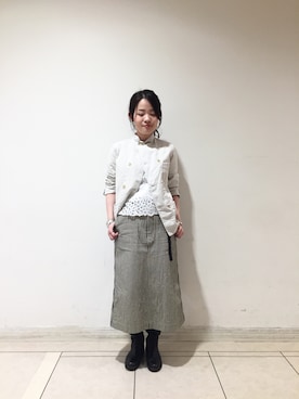 「チノ」｜「アイテム（ジャケット/アウター）」を使った、uchiyamaさん（レディース・159cm）の冬コーディネート