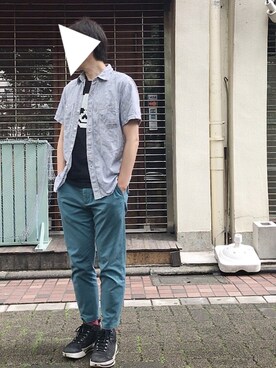 「OLD NAVY（オールドネイビー）のアイテム（チノパンツ、グリーン系）」を使った、おくだいさん（メンズ・172cm）の夏コーディネート