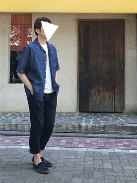 「NANO universe（ナノユニバース）の//開襟デニムシャツ SS（シャツ/ブラウス、ブルー系）」を使った、おくだいさん（メンズ・172cm）の夏コーディネート