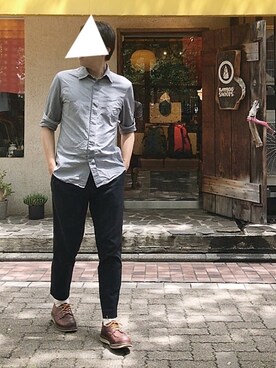 「UNIQLO（ユニクロ）のアイテム（シャツ/ブラウス、グレー系）」を使った、おくだいさん（メンズ・172cm）の夏コーディネート