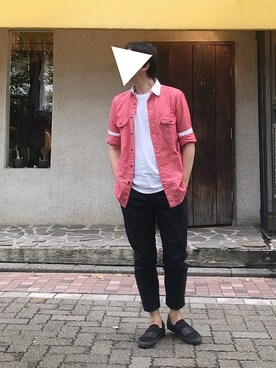 「UNIQLO（ユニクロ）のイージーアンクルパンツ（ウールライク）（その他パンツ、ブラック系）」を使った、おくだいさん（メンズ・172cm）の夏コーディネート