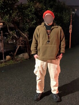 「MANASTASH（マナスタッシュ）のアイテム（カーゴパンツ）」を使った、ウェザーさん（メンズ・166cm）の冬コーディネート