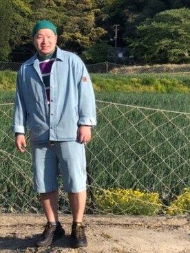 「MANASTASH（マナスタッシュ）のアイテム（ニットキャップ/ビーニー）」を使った、ウェザーさん（メンズ・166cm）の夏コーディネート