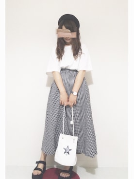 「GRL（グレイル）のサーモベレー帽（ハンチング/ベレー帽）」を使った、tsugu*さん（レディース・157cm）の夏コーディネート