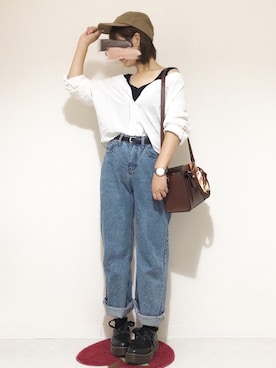 「fifth（フィフス）のVネックラインデザインブラウス（シャツ/ブラウス）」を使った、tsugu*さん（レディース・157cm）の秋コーディネート